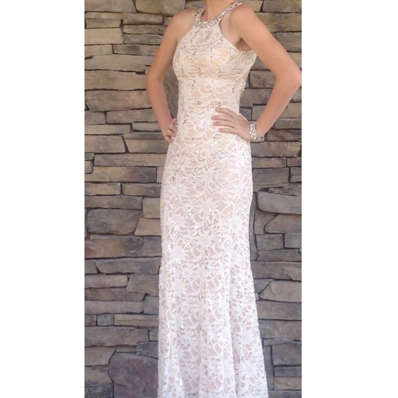 Dresses | Floor Length Cream Lace Dress 